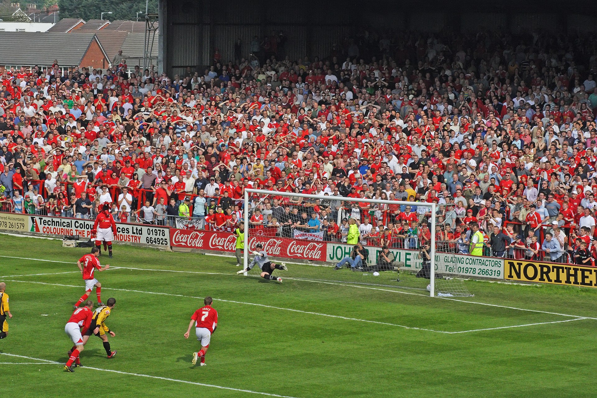 Football match action at Wrexham